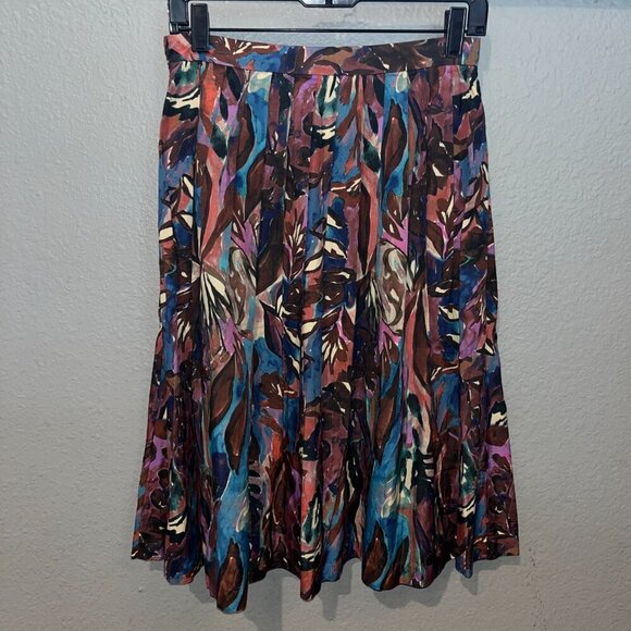 PERUVIAN CONNECTION SABIRA SKIRT Jewel Color Botanicals Pleated Full Pockets - 2 - Picture 4 of 10